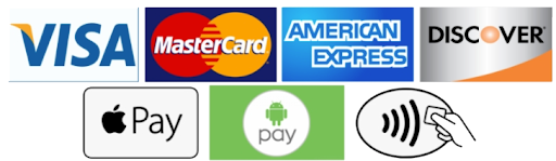 Payments Accepted From VISA, Mastercard, American Express, Discover, Apple Pay, Android Pay, & Tap